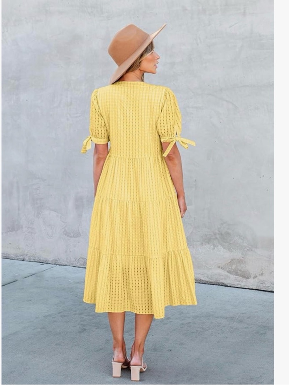 NWT Yellow Lightweight Tiered Eyelet Midi Dress-S - Picture 13 of 17